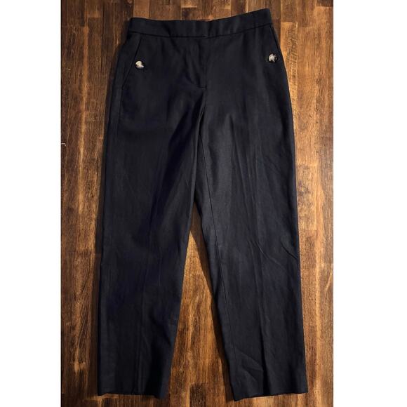 J Crew Women’s 4 28 x 27 Pants Sailor Linen Cotton Blend Tapered Leg Ankle Black - Picture 3 of 16